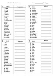 English Worksheet: Dictation  - word lists