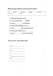 English Worksheet: days of the week