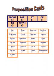 English worksheet: Preposition Cards