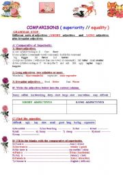 English Worksheet: Comparative of superiority and equality and its 6 exercises 
