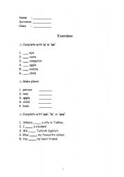 English worksheet: grammar exercises