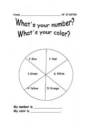 English worksheet: whats your number and color