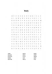 English Worksheet: Parts of the body word search