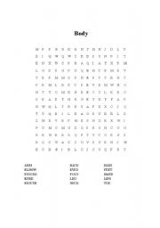 English worksheet: Parts of the body word search