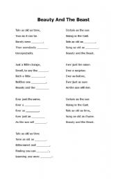 English Worksheet: Beauty and the Beast cloze