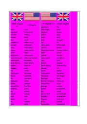 English Worksheet: BRITISH VERSUS AMERICAN VOCABULARY