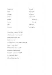 English Worksheet: Elementary scrambled household/family words and sentences
