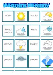 English Worksheet: WEATHER MEMORY !!!!!!!!!!!!!!!!!!!!!!!!!!!!!!!!! 3 pages