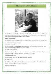 English Worksheet: The story of Matthew Thomas