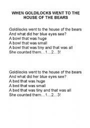 English worksheet: goldilocks song