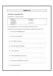 English worksheet: Verb To Be  Future with will:  
