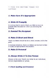 English Worksheet: 7 Tips for Writing a Thank-you letter