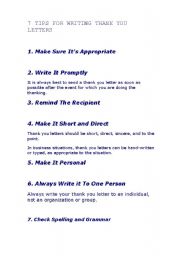 English worksheet: 7 Tips for Writing a Thank-you letter