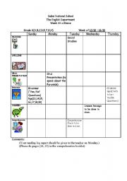 English Worksheet: English Weeklyplan