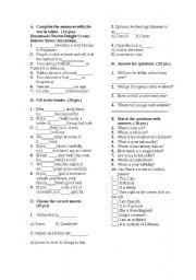 English Worksheet: FIRST EXAM FOR 7TH CLASS IN TURKEY