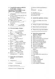 English worksheet: FIRST EXAM FOR 7TH CLASS IN TURKEY