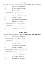 English Worksheet: Question Words