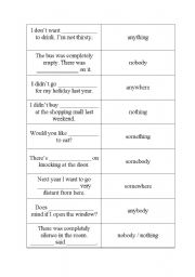 English Worksheet: Memory game - some, any and compounds