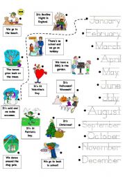 English Worksheet: Months of the Year - Trace and Match