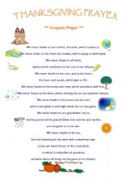 English Worksheet: THANKSGIVING IROQUOIS PRAYER