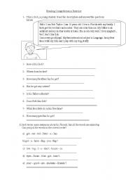 English Worksheet: reading compreshension exercise