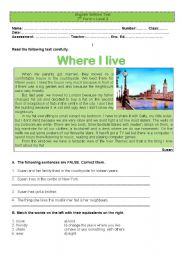 English Worksheet: Test - where I live 