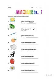 English worksheet: what colour is the ...?