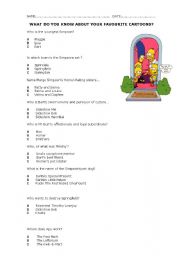 English Worksheet: what do you know about your favourite cartoons?