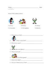 English Worksheet: where are you from