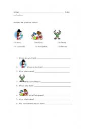 English worksheet: where are you from