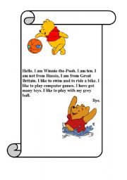 English Worksheet: A letter from Winnie-the-Pooh