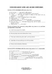 English Worksheet: Some, any, no and compounds