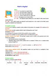 English Worksheet: Math in English