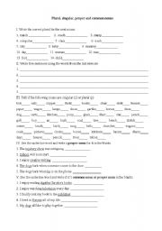 English Worksheet: Plural, singular, common and proper nouns