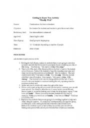 English Worksheet: wooly web ice breaker