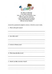 English Worksheet: reading comprehension