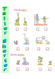 English Worksheet: Exercise to practice Comparatives and Superlatives--[1/3] explains Taller-Shorter ; Tallest - Shortest; Longer - Shorter ; Longest - Shortest 