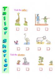 Exercise to practice Comparatives and Superlatives--[1/3] explains Taller-Shorter ; Tallest - Shortest; Longer - Shorter ; Longest - Shortest 