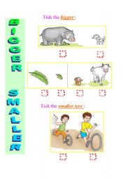 English Worksheet: Exercise to practice Comparatives and Superlatives -- [2/3] explains Bigger - Smaller ; Biggest - Smallest ; Heavier - Lighter ; Heaviest - Lightest in 4 pages