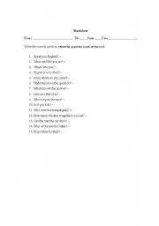 English worksheet: questions