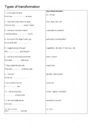 English Worksheet: types of sentence transformation