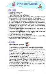 English Worksheet: First Day Lesson