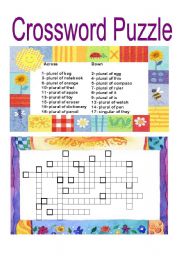 English Worksheet: Crossword Puzzle: Plural of Nouns 