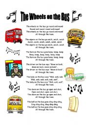 English Worksheet: The wheels on the bus - lyric sheet