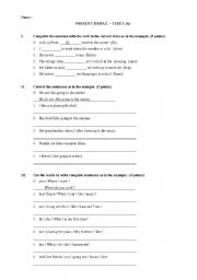 English worksheet: present simple test group A and B