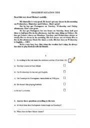 worksheet - reading comprehension