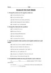 English Worksheet: Exam on past tenses