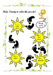 English Worksheet: Help Tweety to solve the puzzle!