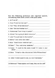 English worksheet: reported speech