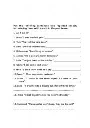 English Worksheet: reported speech